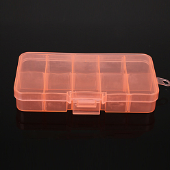 Coral 10 Grids Transparent Plastic Removable Bead Containers, with Lids and Coral Clasps, Rectangle, Coral, 12.8x6.5x2.2cm