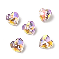 Ярко-Розовый AB Стеклянные кабошоны со стразами в стиле AB, задние и задние, сердце, светлая роза ab, 10x10x5.5 мм