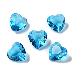 Dodger Blue Transparent Glass Rhinestone Cabochons, Faceted, Heart, Pointed Back, Dodger Blue, 10x10x6mm