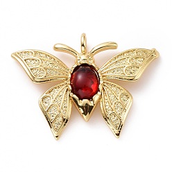 FireBrick Opaque Resin Pendants, Butterfly Charm, with Real 18K Gold Plated Brass Findings, Cadmium Free & Lead Free, Real 18K Gold Plated, FireBrick, 22.5x31x4mm, Hole: 3mm