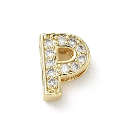 Letter P Латунный микро pave прозрачный кубик циркония подвески, долговечный, без кадмия и без свинца, Письмо P, 12x9x4.5 мм, отверстие : 2x9 мм