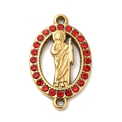 Рубин 304 овальные стразы из нержавеющей стали с подвесками-соединителями Saint Jude, ионное покрытие (ip), золотые, рубин, 24x15x2 мм, отверстие : 1.2 мм