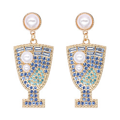 Blue Chic Summer Pearl and Rhinestone Cup Earrings for Women - Fashionable Alloy Ear Studs with Atmospheric Style