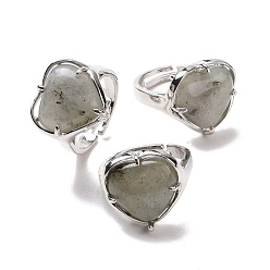 Лабрадорита Регулируемое кольцо в форме сердца из натурального лабрадорита, украшения из латуни для женщин, без свинца и без кадмия, платина, внутренний диаметр: 16.5~21 мм
