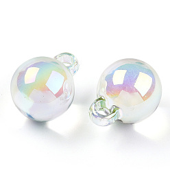 Lime Green UV Plating Rainbow Iridescent Transparent Acrylic Pendants, Round, Lime Green, 21x16x16mm, Hole: 3.5mm
