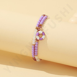 E Purple Acrylic Crystal Color Collision Bracelet for Women - Oil Drop Butterfly Heart Pendant BFF Bracelet Gift.