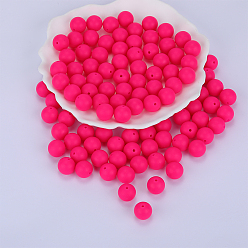 Темно-Розовый Круглые силиконовые фокусные бусины, жевательные бусины для чайников, DIY уход за ожерельем, темно-розовыми, 15 мм, отверстие : 2 мм