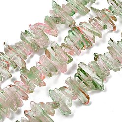 Светло-зеленый Натуральные окрашенные кварцевые нити, Двухцветный цвет, чип, светло-зеленый, 16~35x3~9 мм, отверстие : 1 мм, около 35~39 шт / нитка, 7.48~7.68 дюйм (19~19.5 см)