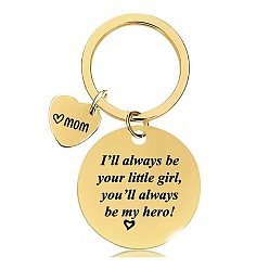 Golden Flat Round with Phrase Stainless Steel Pendant Keychain, Mother's Day Gift Keychain, Golden, 1cm