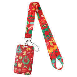 Orange Red Christmas Themed Plastic Neck Strap Card Holders, Badge Holder Lanyard, Orange Red, 450x25mm