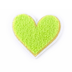 Green Yellow Cloth Computerized Embroidery Cloth Iron On/Sew On Patches, Heart, Green Yellow, 75x70mm
