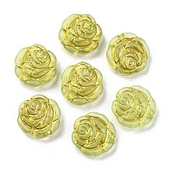 Pale Goldenrod Plating Transparent Acrylic Beads, Golden Metal Enlaced, Rose, Pale Goldenrod, 14x5mm, Hole: 2mm, about 950pcs/500g