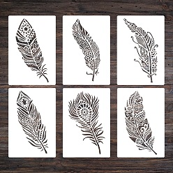White 6Pcs 6 Styles Plastic Painting Stencils, Drawing Template, for DIY Scrapbooking, Feather, White, 26x17.8x0.2cm, 1pc/style