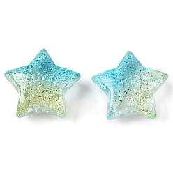 Бирюза Прозрачные акриловые европейские бусины градиентного цвета, с блеском порошок, бусины с большим отверстием, звезда, бирюзовые, 28.5x27x11.8 мм, отверстие : 4 мм