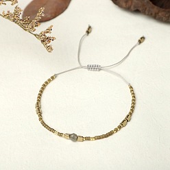 BR0412 Bohemian Style Handmade Braided Friendship Bracelet with Semi-Precious Beads for Women