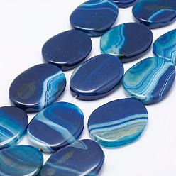 Dodger Blue Natural Stripe Agate Beads Strands, Dyed & Heated, Oval, Dodger Blue, 37~41x25~31x5~7mm, Hole: 2mm, about 10pcs/strand, 15.35 inch