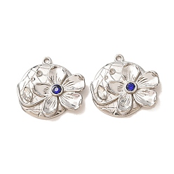 Montana 304 Stainless Steel with Rhinestone Pendants, Flower Charms, Stainless Steel Color, Montana, 23x24x4mm, Hole: 1.3mm