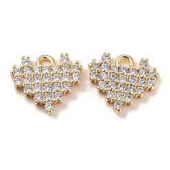 Real 18K Gold Plated Brass Micro Pave Cubic Zirconia Charms, Heart, Real 18K Gold Plated, 10x11x2mm, Hole: 1.2mm