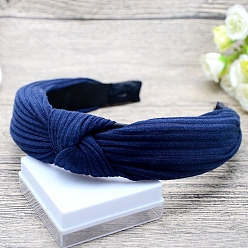 Dark Blue Cloth Hair Bands for Women, with Plastic Finding, Knot, Dark Blue, 30~60mm