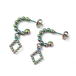 Rainbow Color Ионное покрытие (ip) 304 серьги-гвоздики с полыми ромбами из нержавеющей стали для женщин, Радуга цветов, 31 мм, штифты : 0.6 мм