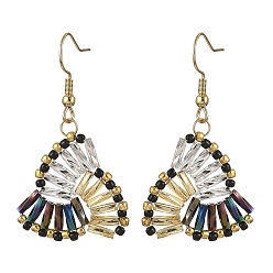 Golden 304 Stainless Steel with Glass Seed Beads Dangle Earrings, Triangle, Golden, 45.5x24mm