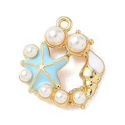 Голубой Подвески из эмали и сплава, морская звезда, с абс пластмассовой имитационной жемчужиной, золотой свет, без кадмия, без никеля и без свинца, стойки покрытие, голубой, 25x22x6.5 мм, отверстие : 1.8 мм