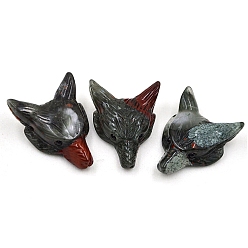 Bloodstone Natural Bloodstone Carved Healing Wolf Head Figurines, Reiki Energy Stone Display Decorations, 38x28mm