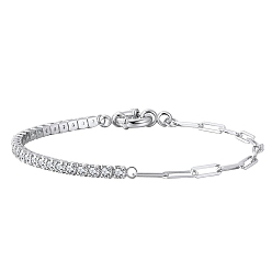 Platinum Clear Cubic Zirconia Tennis Bracelet, Rhodium Plated 925 Sterling Silver Paperclip Chain Bracelets, Platinum, 6-1/2 inch(16.5cm)