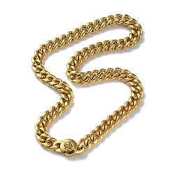 Golden Ion Plating(IP) 304 Stainless Steel Cuban Link Chain Necklaces, with Skull Clasps, Golden, 24.13 inch(61.3cm)