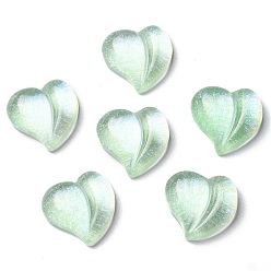 Light Green Translucent Resin Cabochons, Glitter Heart, Light Green, 15.5x16x6.5mm