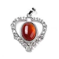 Red Agate Natural Red Agate Pendants, Dyed & Heated, Eco-Friendly Brass Finding, Platinum, Cadmium Free & Lead Free, Heart, 38.5x34.5x7.5mm, Hole: 7x5mm