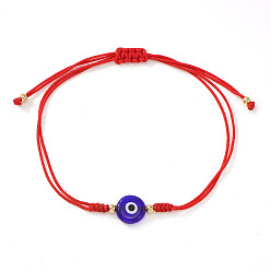 Прусский Синий Браслеты ручной работы из стекла, украшенные бусинами, символизирующими "оберег от сглаза"., регулируемые браслеты из латунного шнура с бусинами, берлинская лазурь, 11.02 дюйм (28 см)