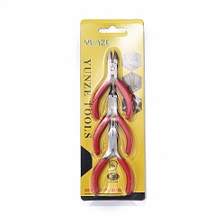 Red 45# Carbon Steel Jewelry Tool Sets: Round Nose Plier, Side Cutting Plier and Long Chain Nose Plier, Red, 22.5x8x1.5cm, 3pcs/set