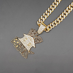 Золотой Подвеска в стиле хип-хоп из цинкового сплава, полностью украшенная кристаллами и черными стразами, большая цепочка в кубинском стиле Bank House для мужчин., золотые, 19.69 дюйм (50 см)