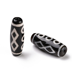 2-Глаза Тибетского стиля бусы дзи, природных бисера агат, окрашенная и подогревом, овальные, 6 -eye, 28.5~32x10~12.5 мм, отверстие : 1.5~3 мм