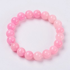 Pearl Pink Natural Yellow Jade Beaded Stretch Bracelet, Dyed, Round, Pearl Pink, 2 inch(5cm), Beads:  6mm