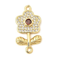 Настоящее золото 18K Латунные микропаве из прозрачных и красных кубических цирконий в виде цветка, соединительные подвески., долговечный, без кадмия и без свинца, стойки покрытие, реальный 18 k позолоченный, 26x13.5x3 мм, отверстие : 1.6 мм