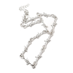 Platine Collier de chaîne de lien d'épines d'alliage, collier de fil de fer barbelé punk pour hommes femmes, platine, 15.75 pouce (40 cm)