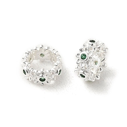 Зеленый Стойки обшивки латунные бусины, с кубического циркония, долговечный, без свинца и без кадмия, кольца с цветком, зелёные, 8x4 мм, отверстие : 5 мм