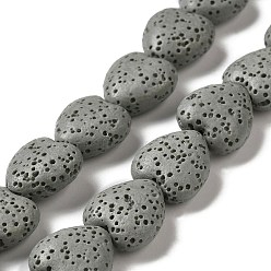 Dark Gray Natural Lava Rock Beads Strands, Dyed, Heart, Dark Gray, 14x13~13.5x7mm, Hole: 1.2mm, about 30pcs/strand, 16.14''(41~14.5cm)
