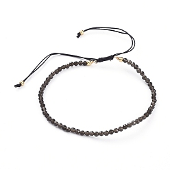 Obsidian Braided Bead Bracelets, with Natural Black Obsidian Beads and Golden Plated Brass Beads and Braided Nylon Thread, 55~86mm