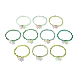 (52) Непрозрачная лаванда 10шт. акриловых браслетов с подвесками, стеклянные бусины эластичные браслеты для женщин, цветок, разноцветные, внутренний диаметр: 2.09 дюйм (5.3 см)
