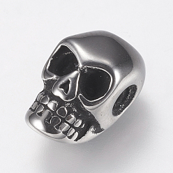 Antique Silver 316 Surgical Stainless Steel Beads, Skull, Antique Silver, 12.5x7x7mm, Hole: 2mm