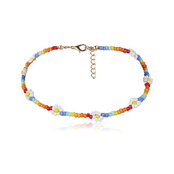 Gradient Bohemian Glass Flower Bead Necklace Handmade Vintage Collar Choker Chain
