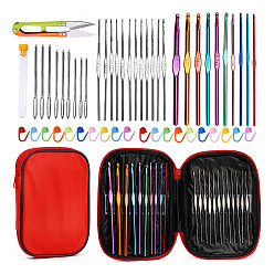 Red Sewing Tool Sets, including Stainless Steel Scissor, Needle Threaders, Sewing Seam Rippers, Head Pins, Safety Pin, Zipper Storage Bag, Red, 180x135x30mm