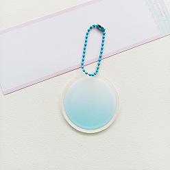 Pale Turquoise Gradient Color Plastic Keychain Blanks, with Ball Chains, Round Shape, Pale Turquoise