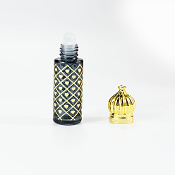 Black Arabian Style Glass Empty Roller Ball Bottle with Plastic Lid, Building with Heart Pattern, Black, 2x7.85cm, Capacity: 8ml(0.27fl. oz)