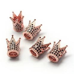Rose Gold Rack Plating Brass Cubic Zirconia Beads, Long-Lasting Plated, Crown, Rose Gold, 12x10x10mm, Hole: 1.5mm