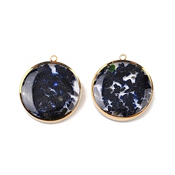 Полуночно-синий 304 подвески из нержавеющей стали, плоский круг с эпоксидной смолой и синтетическим синим авантюрином, вакуумное покрытие pvd, реальный 18 k позолоченный, темно-синий, 22x20x5~5.5 мм, отверстие : 1.6 мм