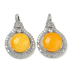 Топаз Нефрит Натуральный топаз-нефрит с подвесками из прозрачного кубического циркония, подвески для лампочек со стойкой, латунные фурнитуры, платина, без кадмия и без свинца, 35x25x8.8~9.6 мм, отверстие : 2.8x3.9 мм